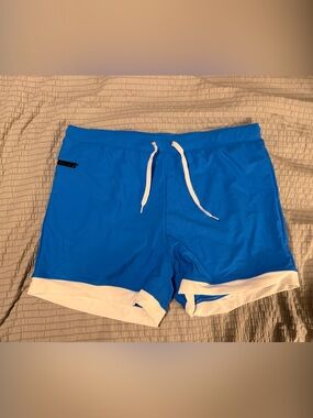 Blue Men's Swim Trunks with White Trim